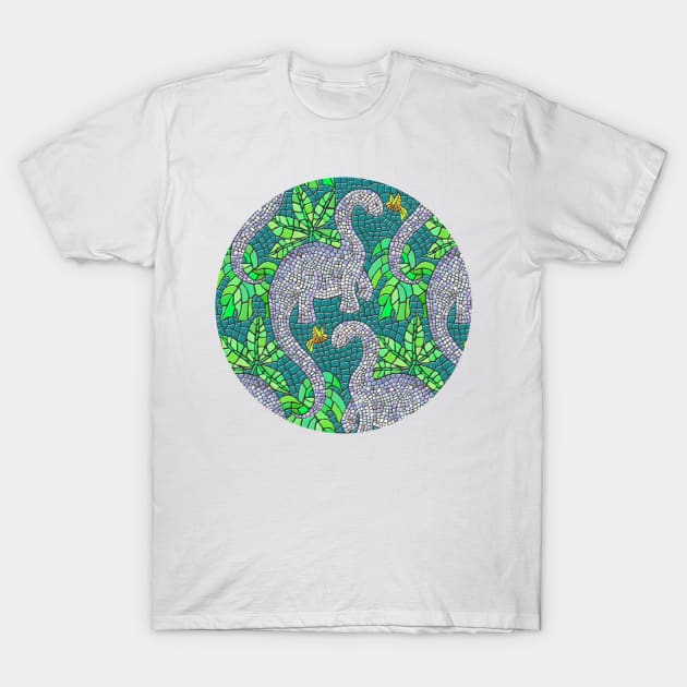 Mosaic Dinosaurs and Hummingbirds T-Shirt by micklyn